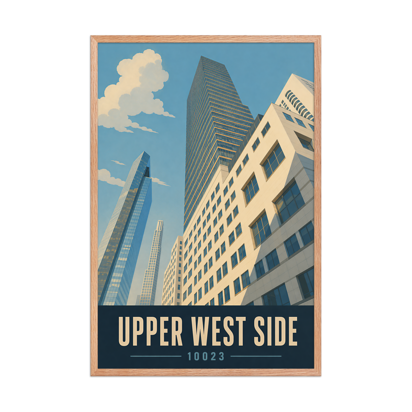 Framed Upper West Side Manhattan glass tower poster with 10023 zip code