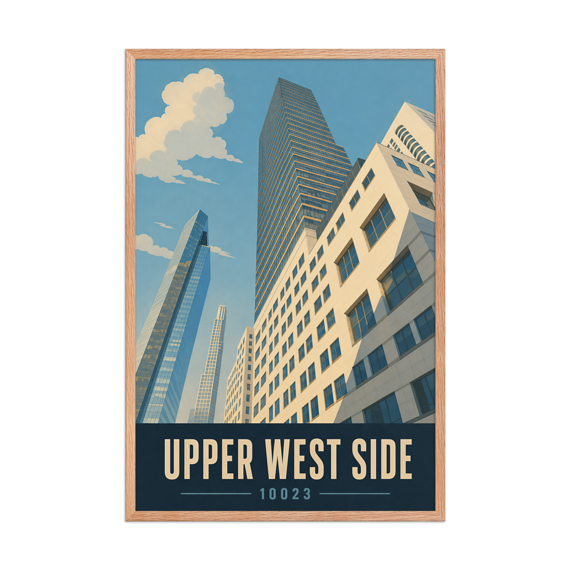 Framed Upper West Side Manhattan glass tower poster with 10023 zip code