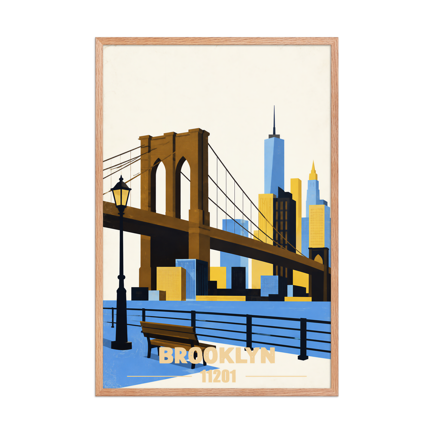Framed Brooklyn Heights Promenade retro travel poster, 11201 zip code wall art