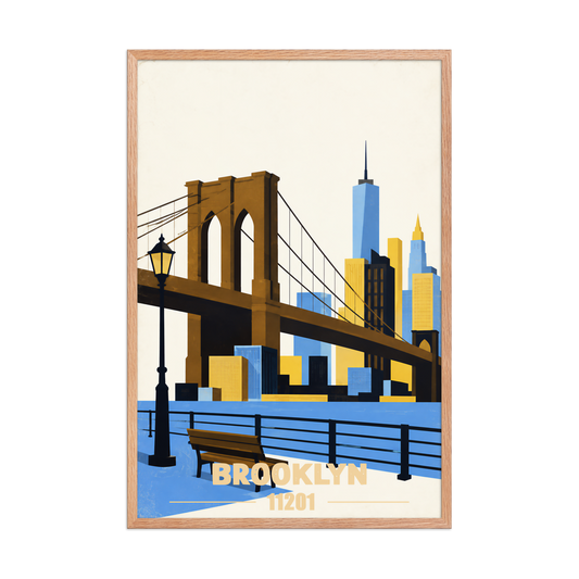 Framed Brooklyn Heights Promenade retro travel poster, 11201 zip code wall art