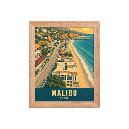 Framed aerial Malibu Pacific Coast Highway poster with 90265 zip code