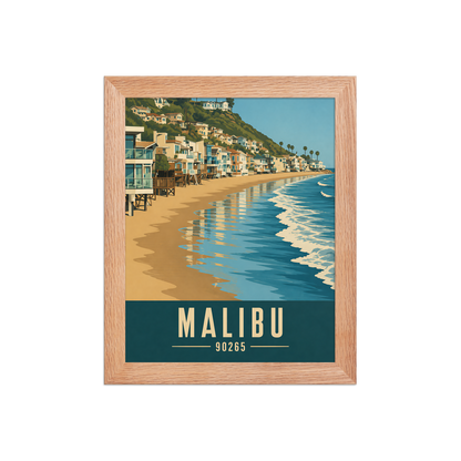 Framed Malibu beach house coastal poster with 90265 zip code