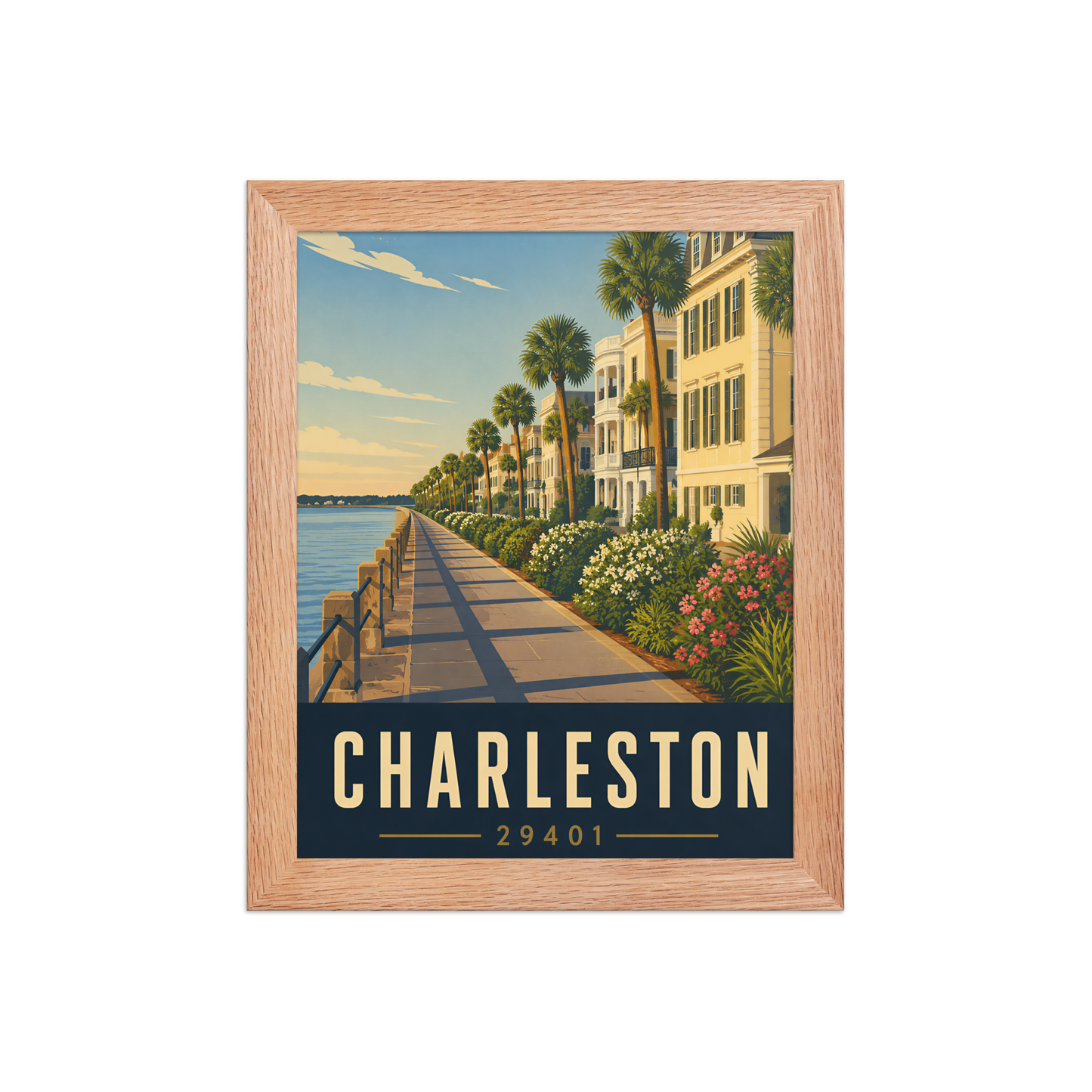 Framed Charleston The Battery waterfront poster with 29401 zip code