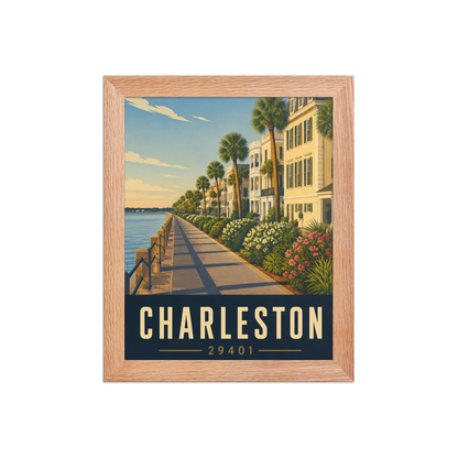 Framed Charleston The Battery waterfront poster with 29401 zip code