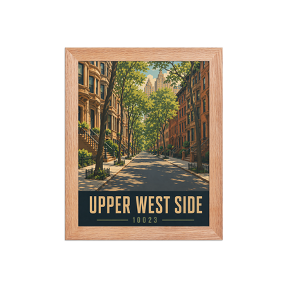 Framed Upper West Side brownstone street poster with 10023 zip code