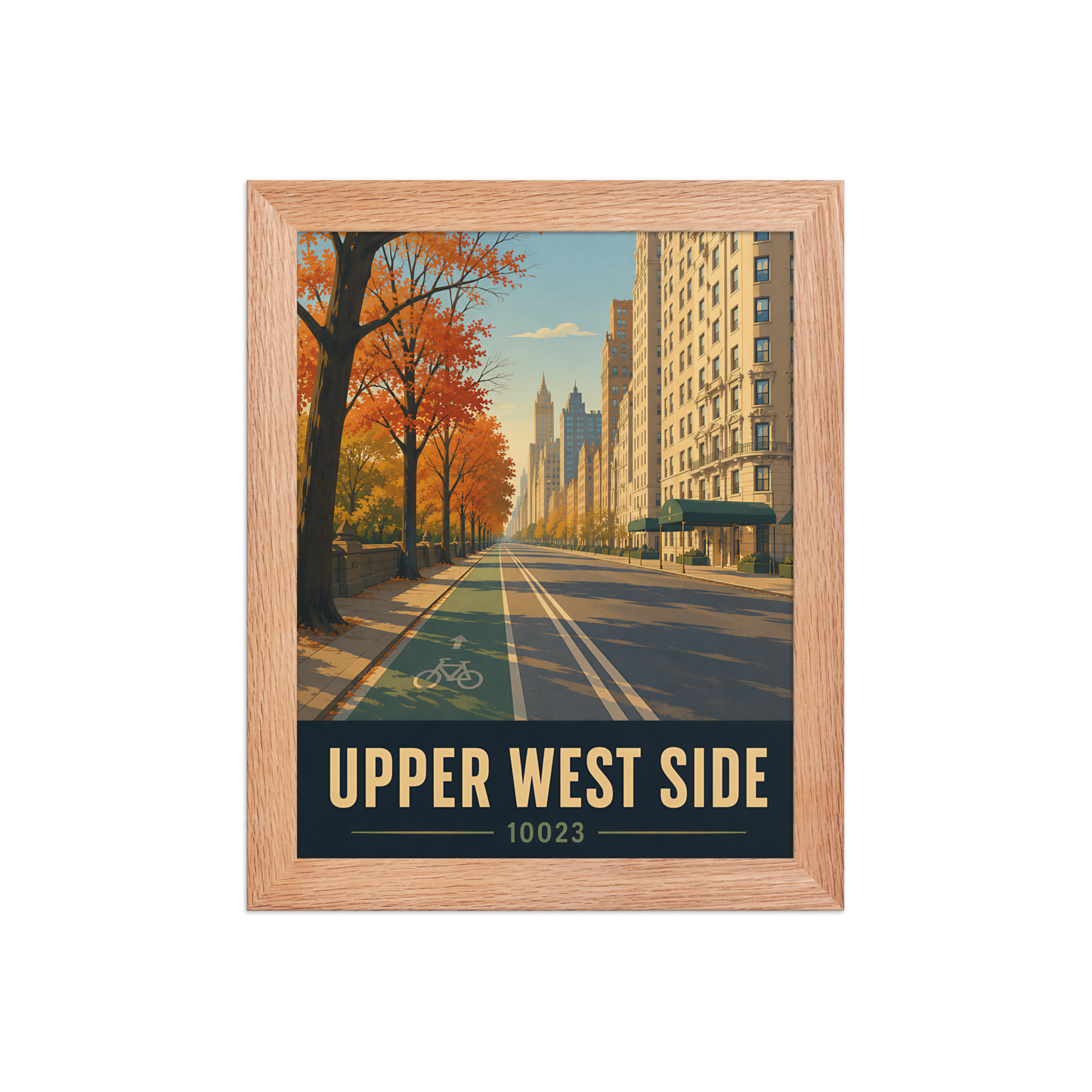 Framed Central Park West autumn poster with 10023 zip code
