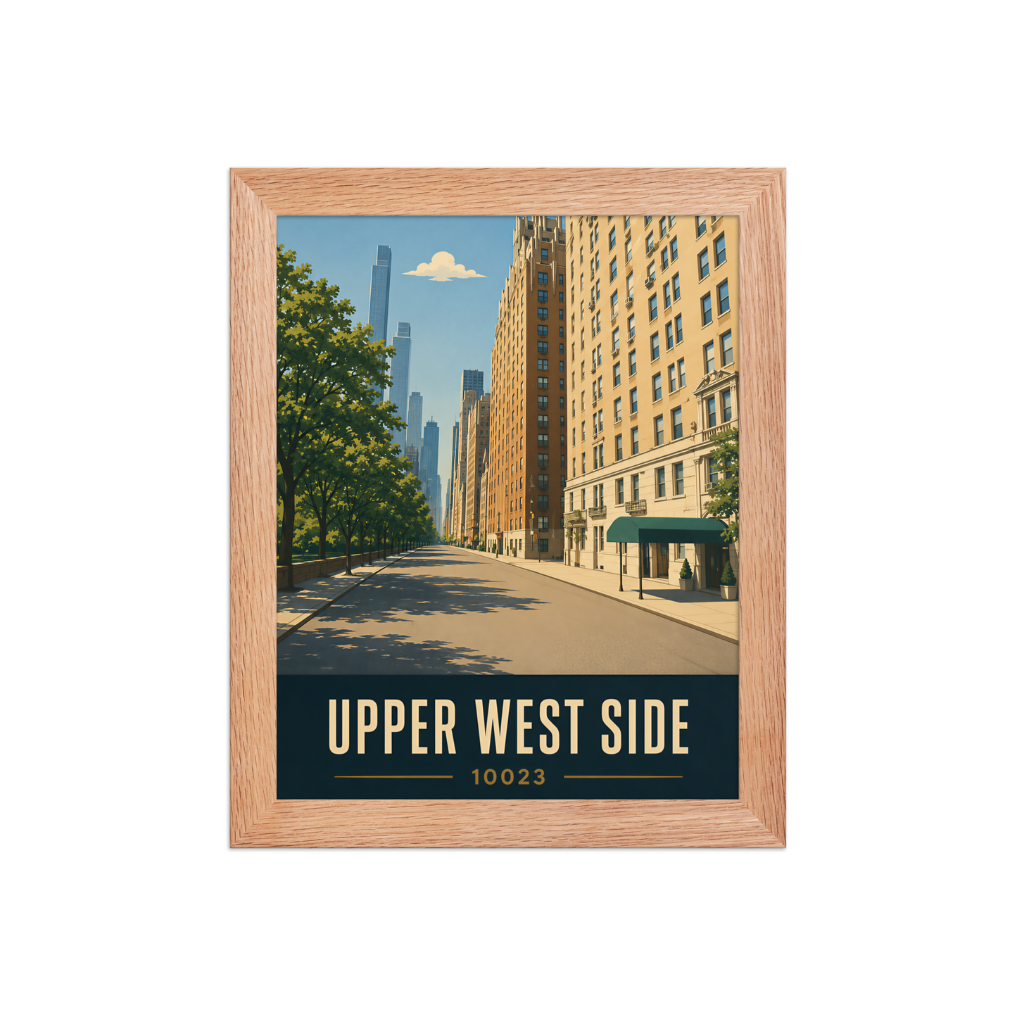 Framed Upper West Side Manhattan skyline street poster with 10023 zip code