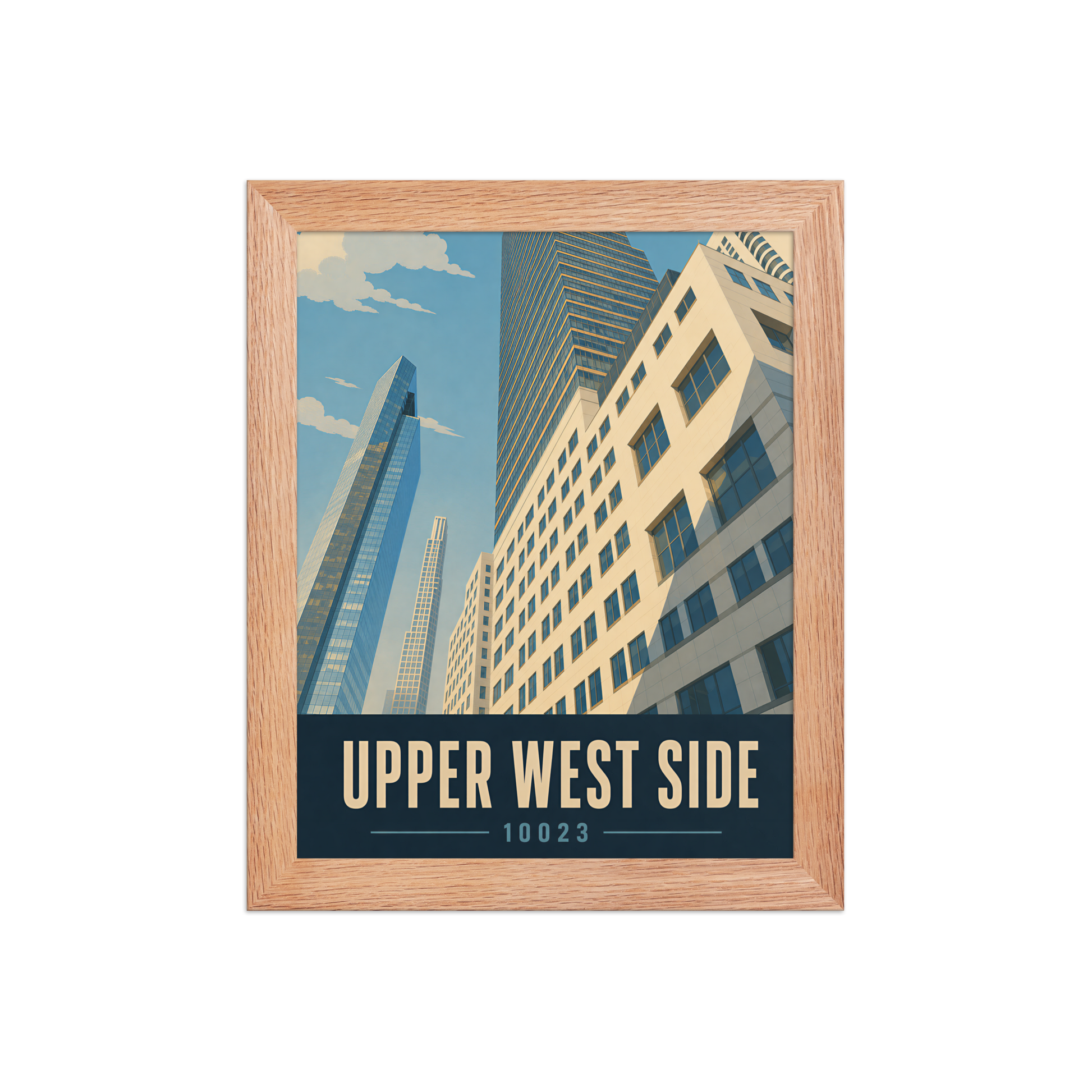 Framed Upper West Side Manhattan glass tower poster with 10023 zip code