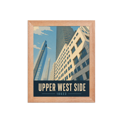 Framed Upper West Side Manhattan glass tower poster with 10023 zip code