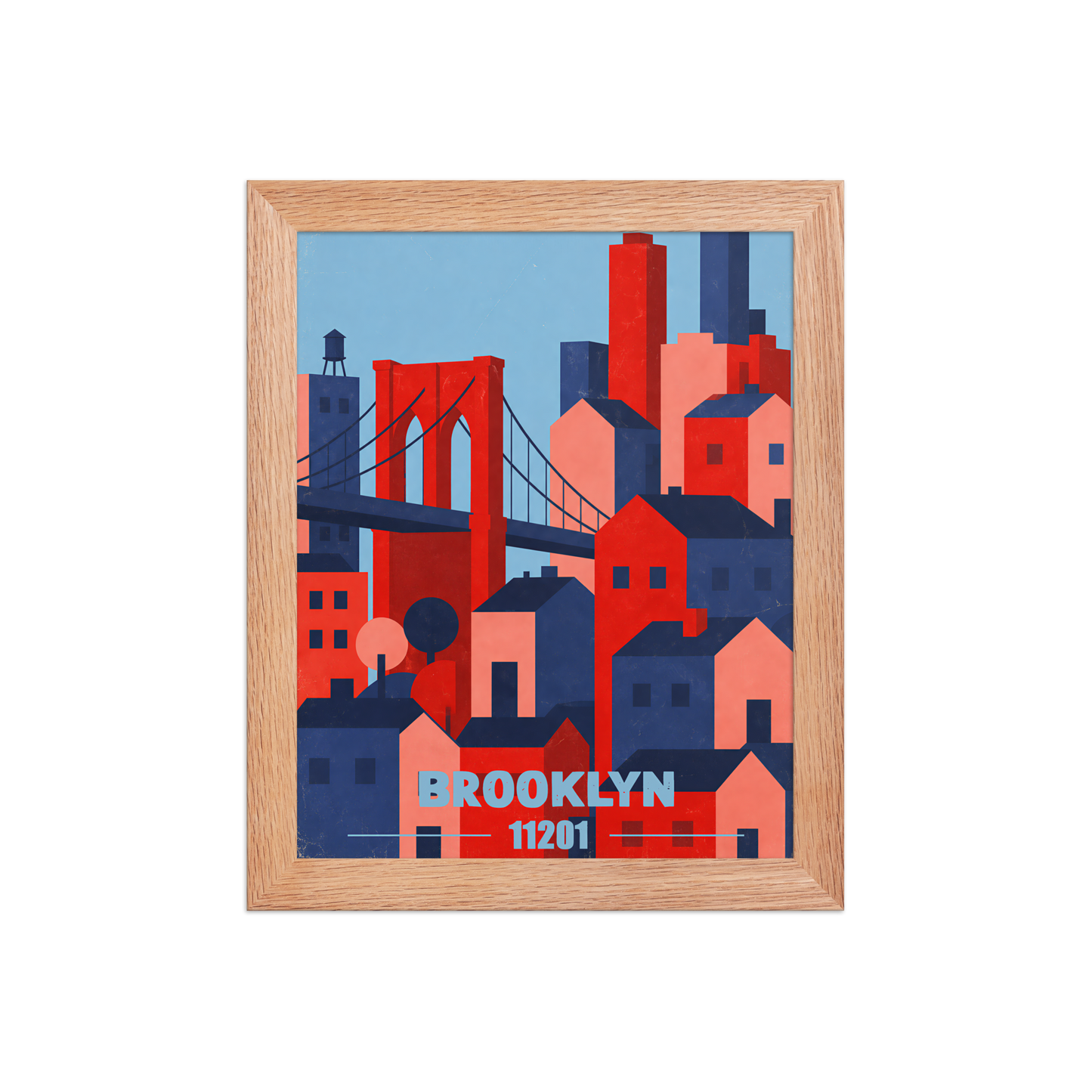 Framed Brooklyn Bridge retro travel poster, 11201 zip code wall art