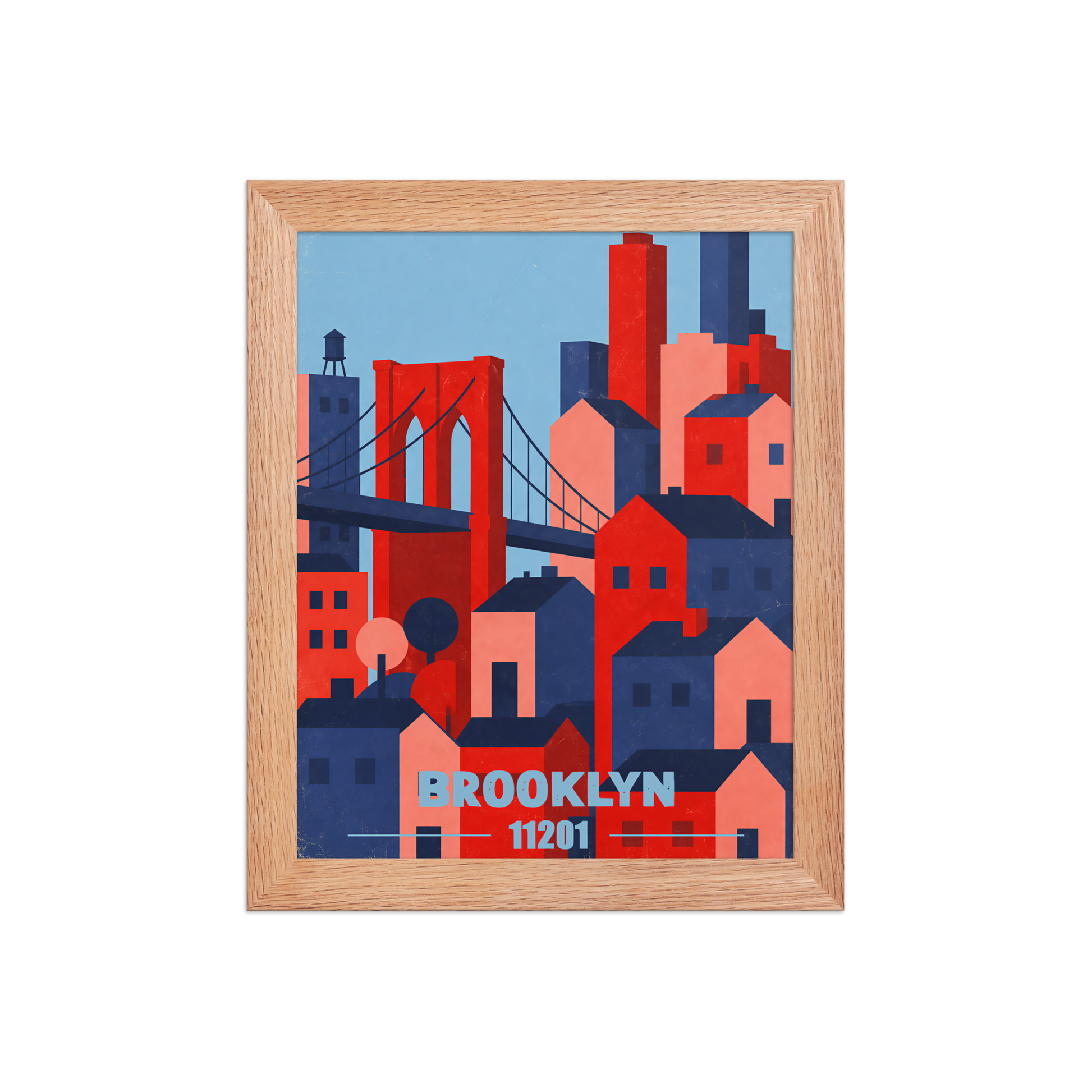 Framed Brooklyn Bridge retro travel poster, 11201 zip code wall art