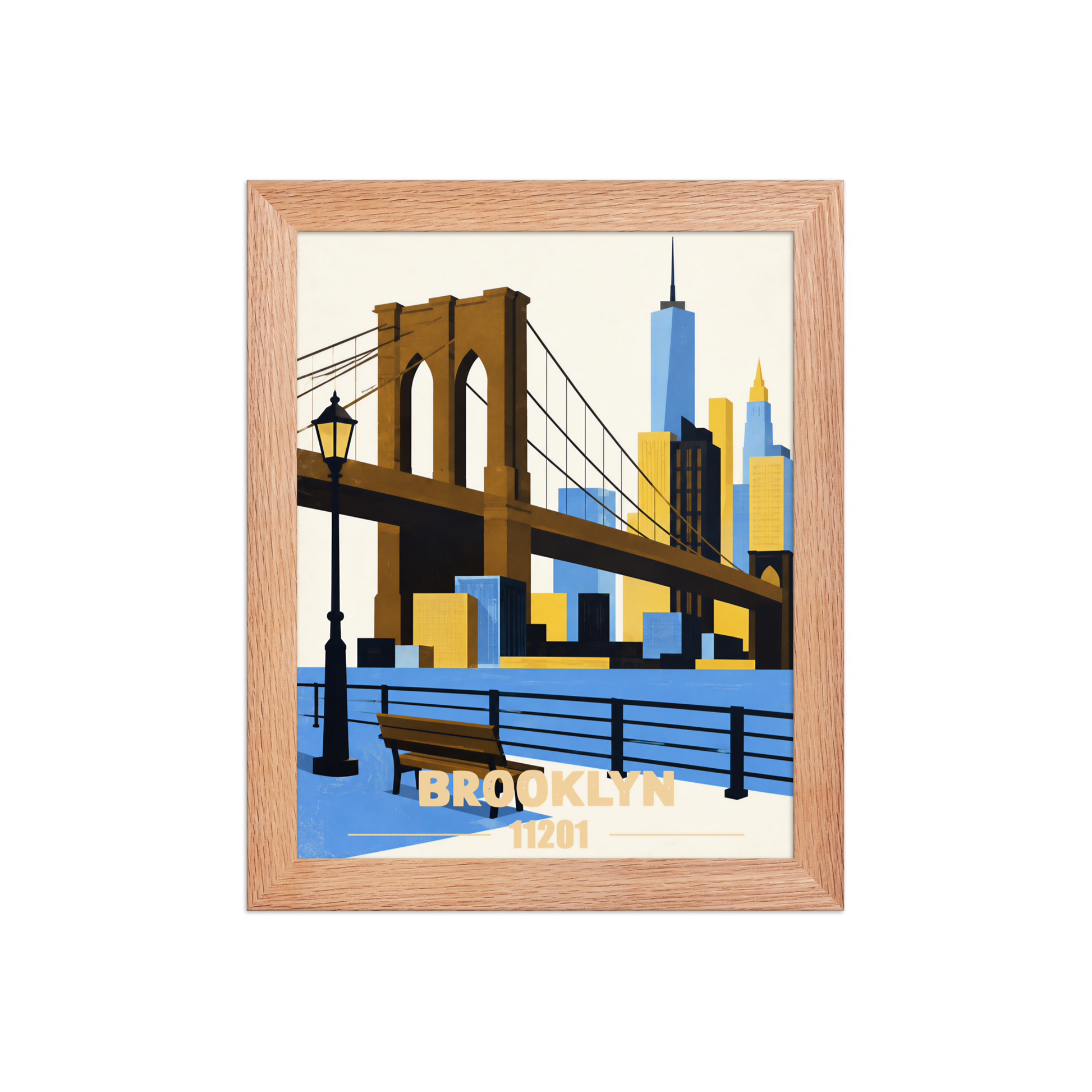 Framed Brooklyn Heights Promenade retro travel poster, 11201 zip code wall art