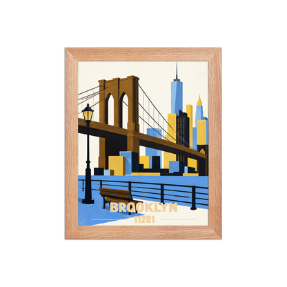 Framed Brooklyn Heights Promenade retro travel poster, 11201 zip code wall art