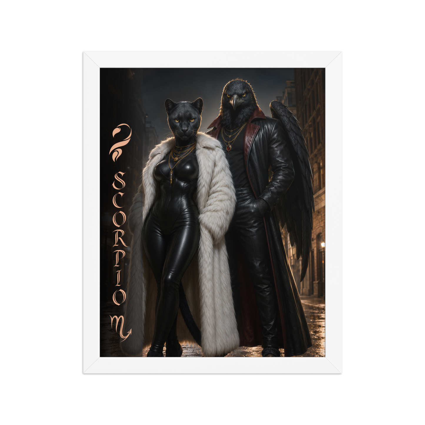 Scorpio power couple framed poster with black panther and black eagle
