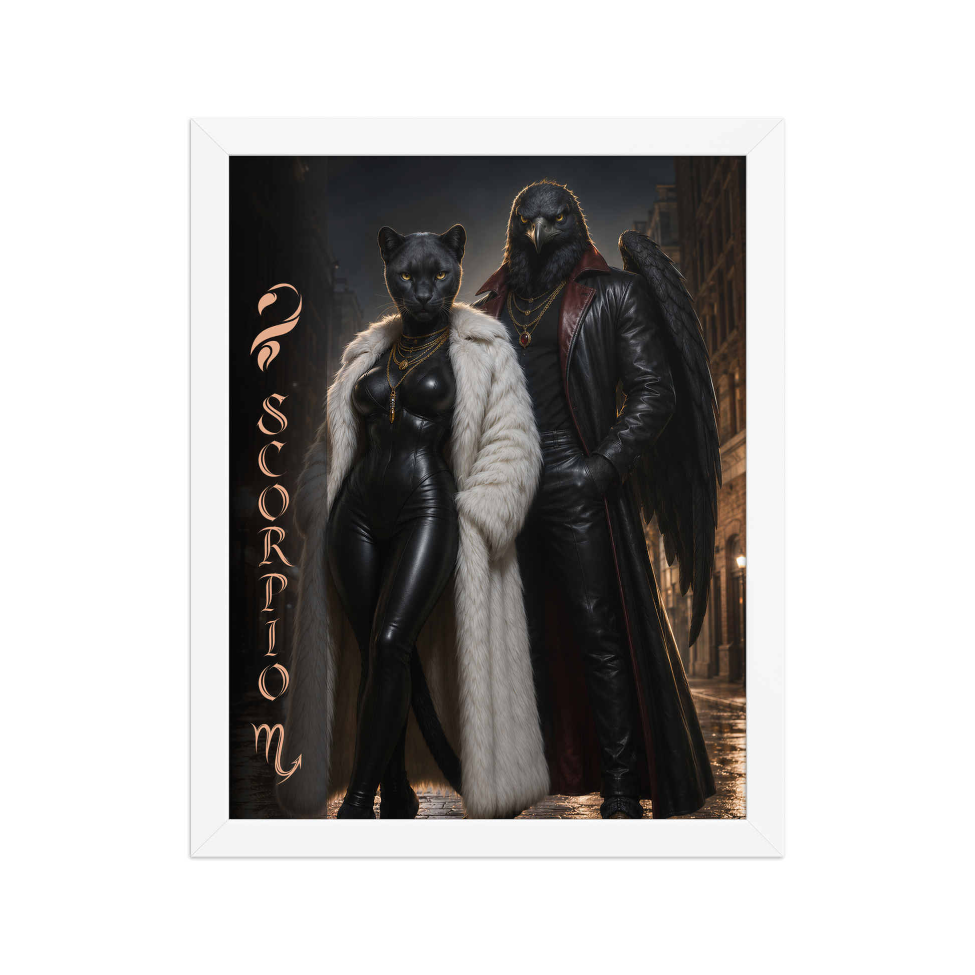 Scorpio power couple framed poster with black panther and black eagle