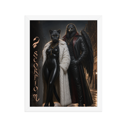 Scorpio power couple framed poster with black panther and black eagle