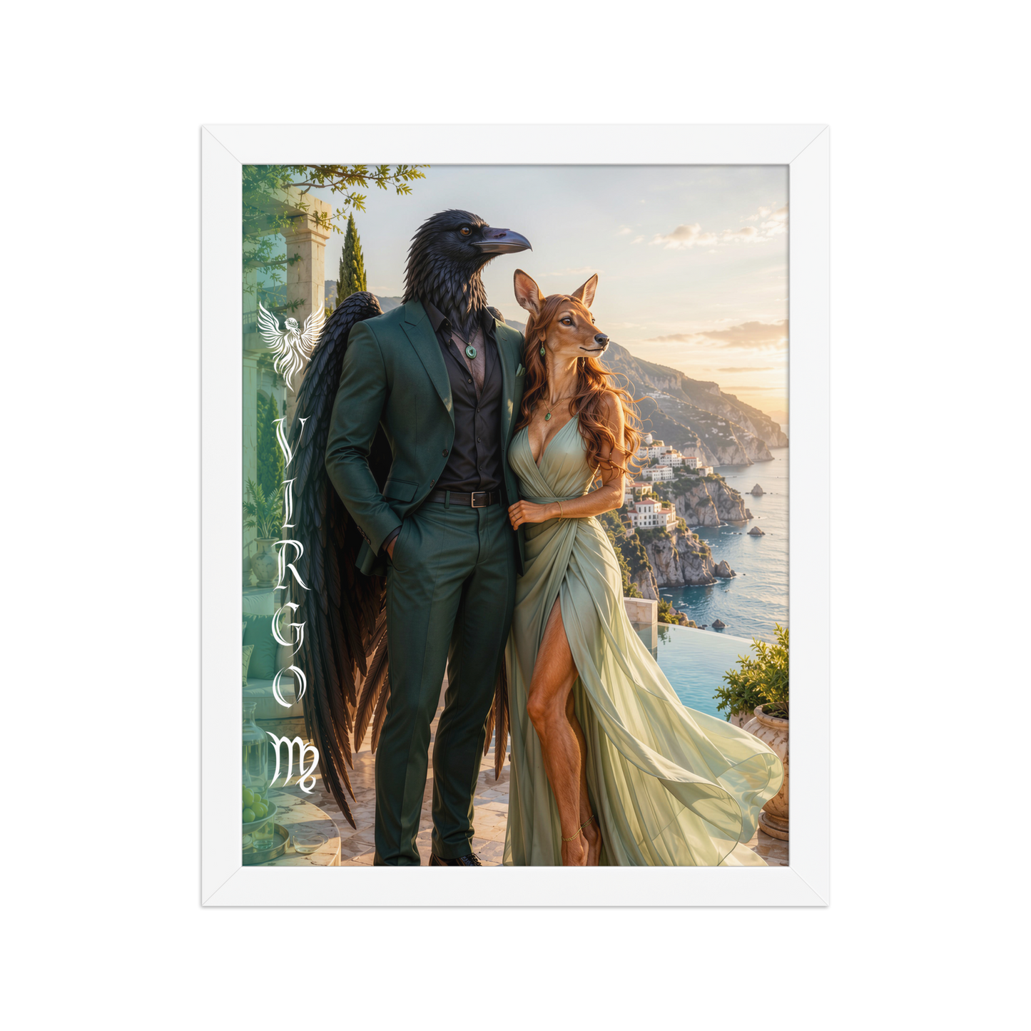 Virgo power couple framed poster with raven king and deer queen
