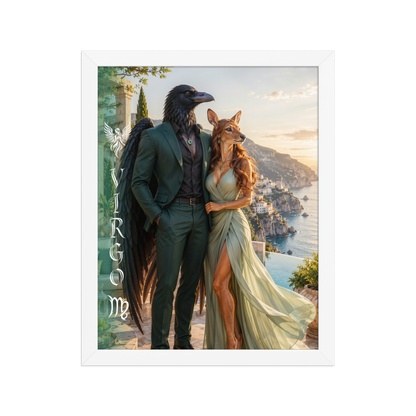 Virgo power couple framed poster with raven king and deer queen