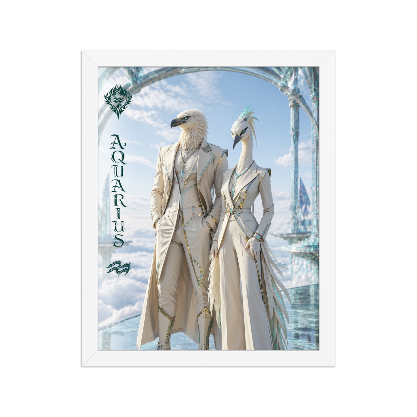 Framed Aquarius power couple poster with eagle king and crane queen
