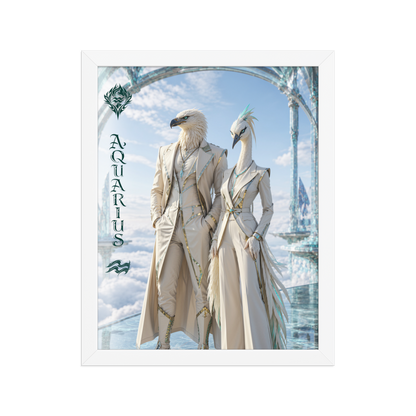 Framed Aquarius power couple poster with eagle king and crane queen