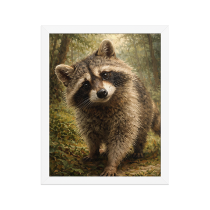 Raccoon Forest Curiosity Framed Poster