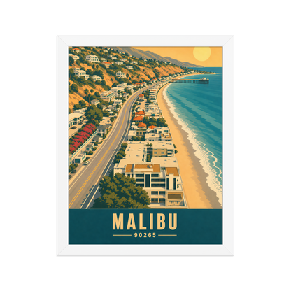 Framed aerial Malibu Pacific Coast Highway poster with 90265 zip code