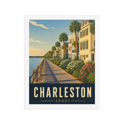 Framed Charleston The Battery waterfront poster with 29401 zip code