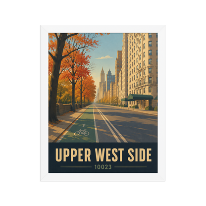 Framed Central Park West autumn poster with 10023 zip code