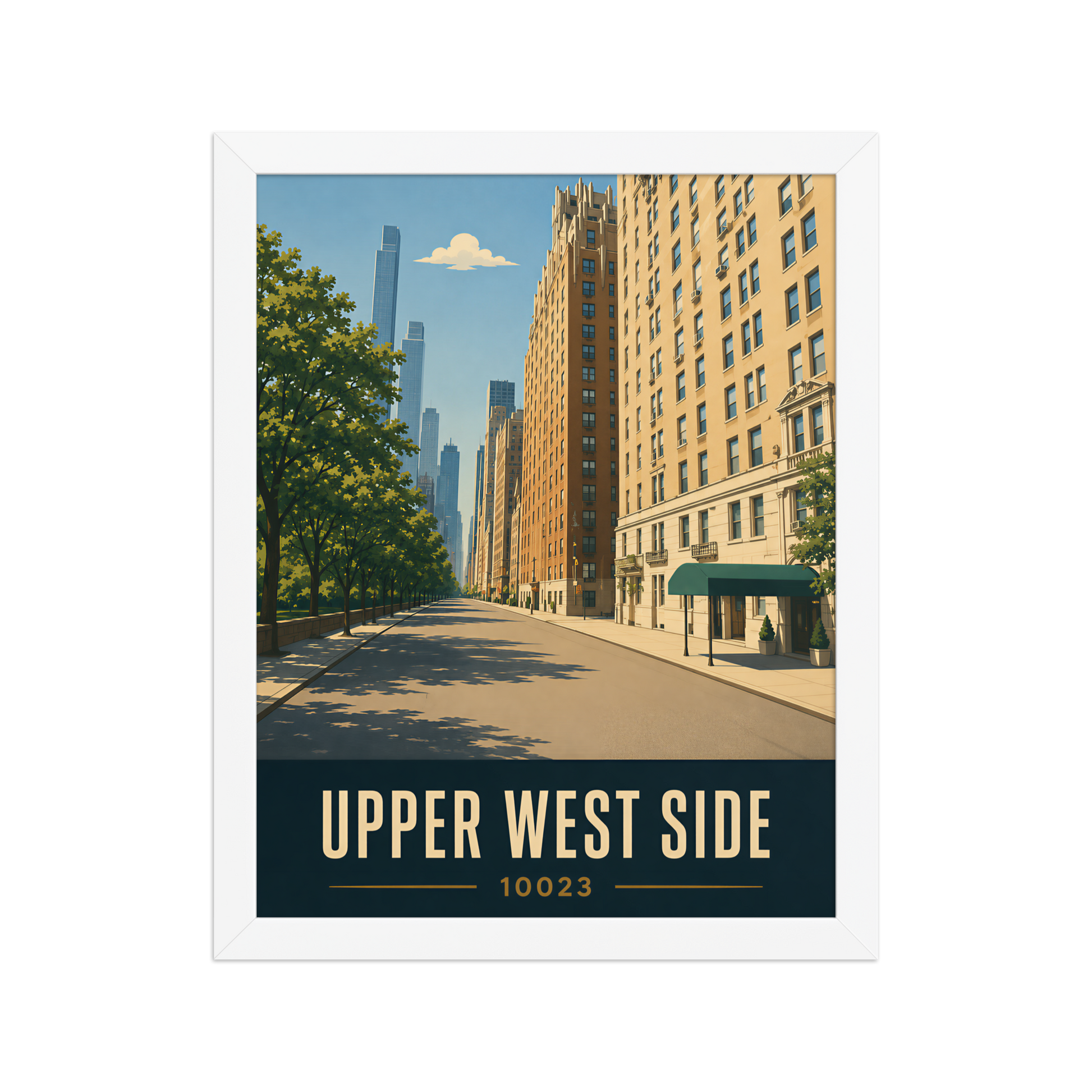Framed Upper West Side Manhattan skyline street poster with 10023 zip code