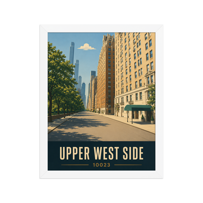 Framed Upper West Side Manhattan skyline street poster with 10023 zip code
