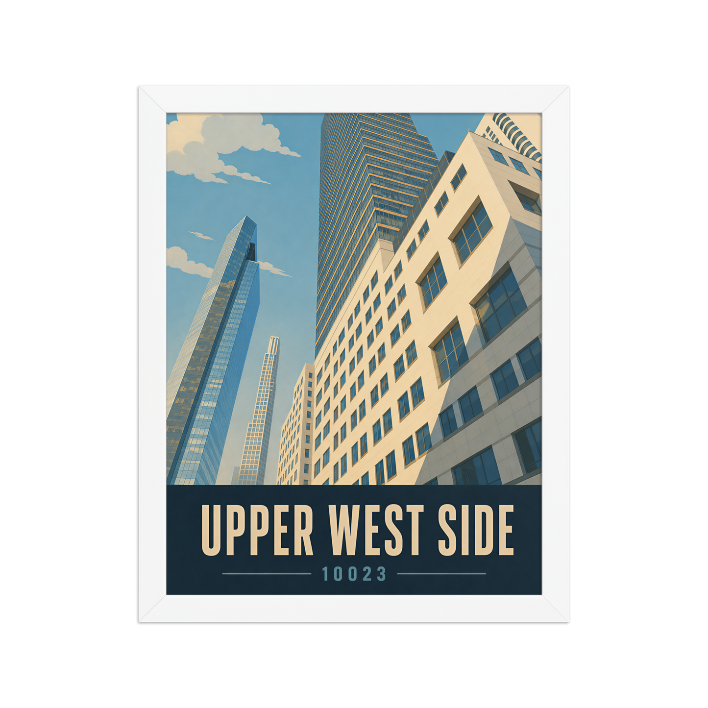 Framed Upper West Side Manhattan glass tower poster with 10023 zip code