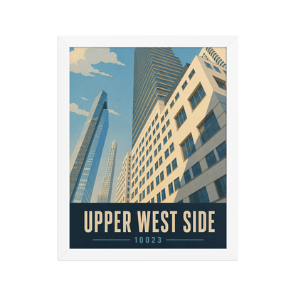 Framed Upper West Side Manhattan glass tower poster with 10023 zip code