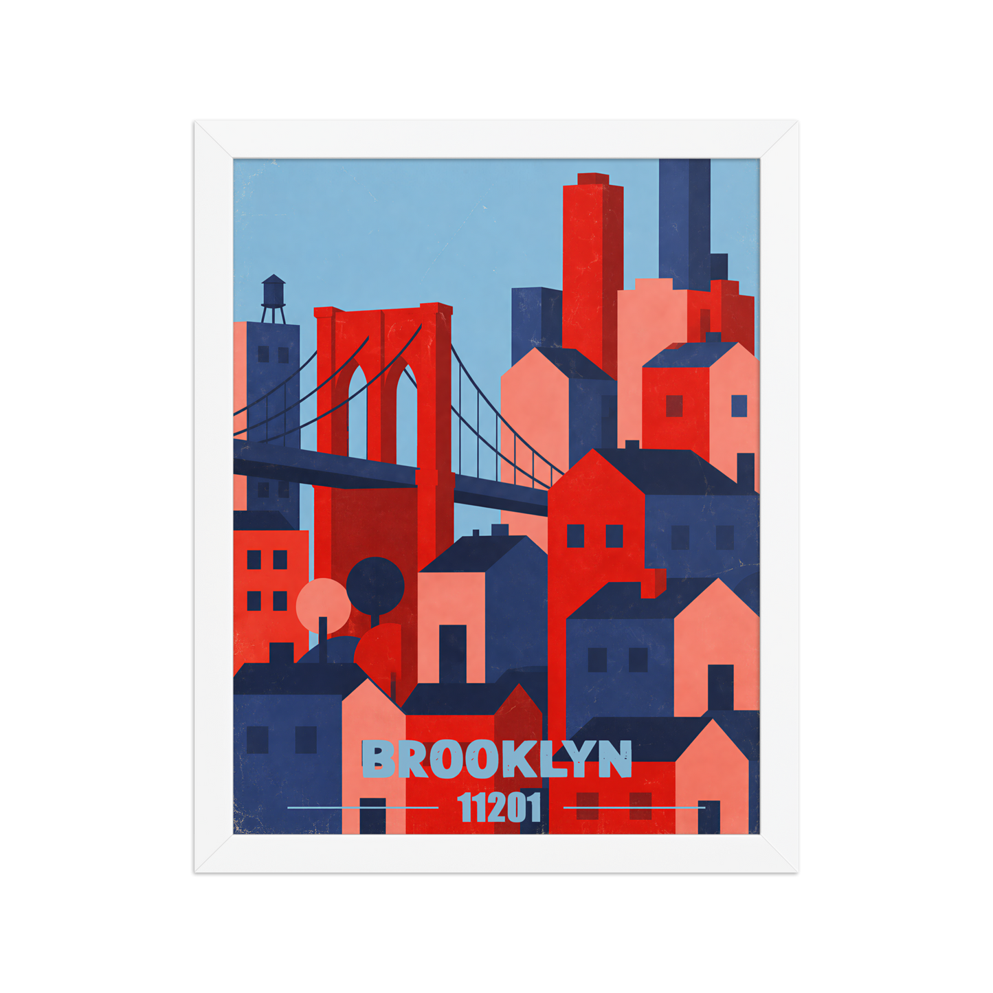 Framed Brooklyn Bridge retro travel poster, 11201 zip code wall art
