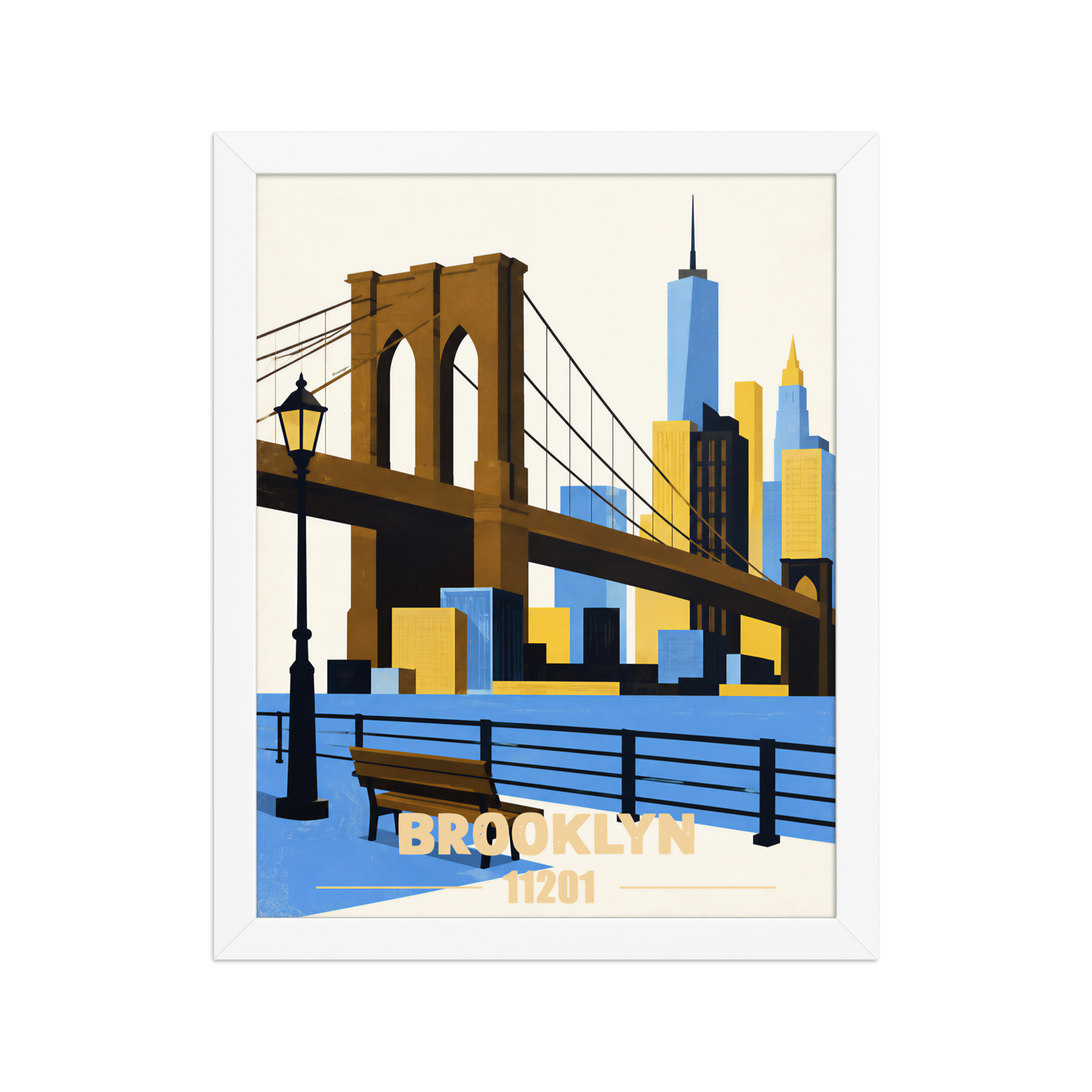 Framed Brooklyn Heights Promenade retro travel poster, 11201 zip code wall art