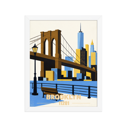 Framed Brooklyn Heights Promenade retro travel poster, 11201 zip code wall art