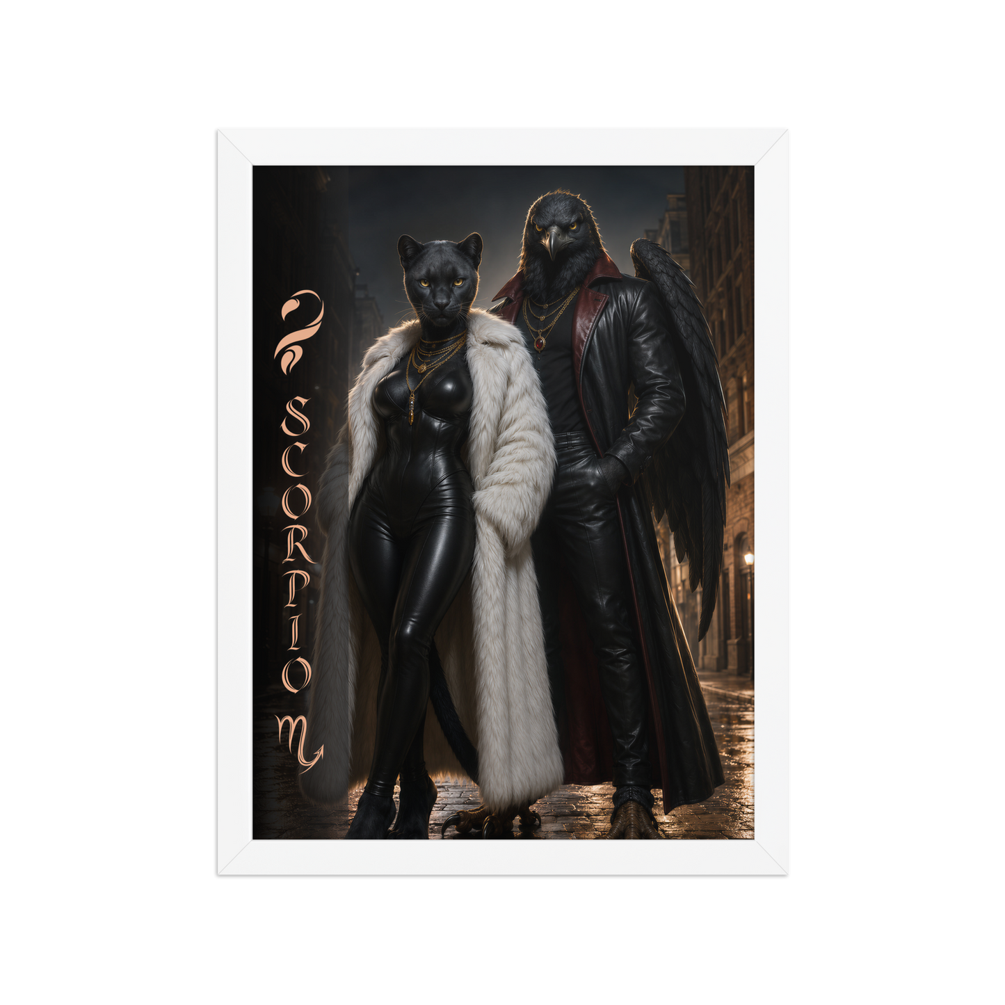 Scorpio power couple framed poster with black panther and black eagle