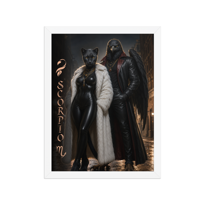 Scorpio power couple framed poster with black panther and black eagle