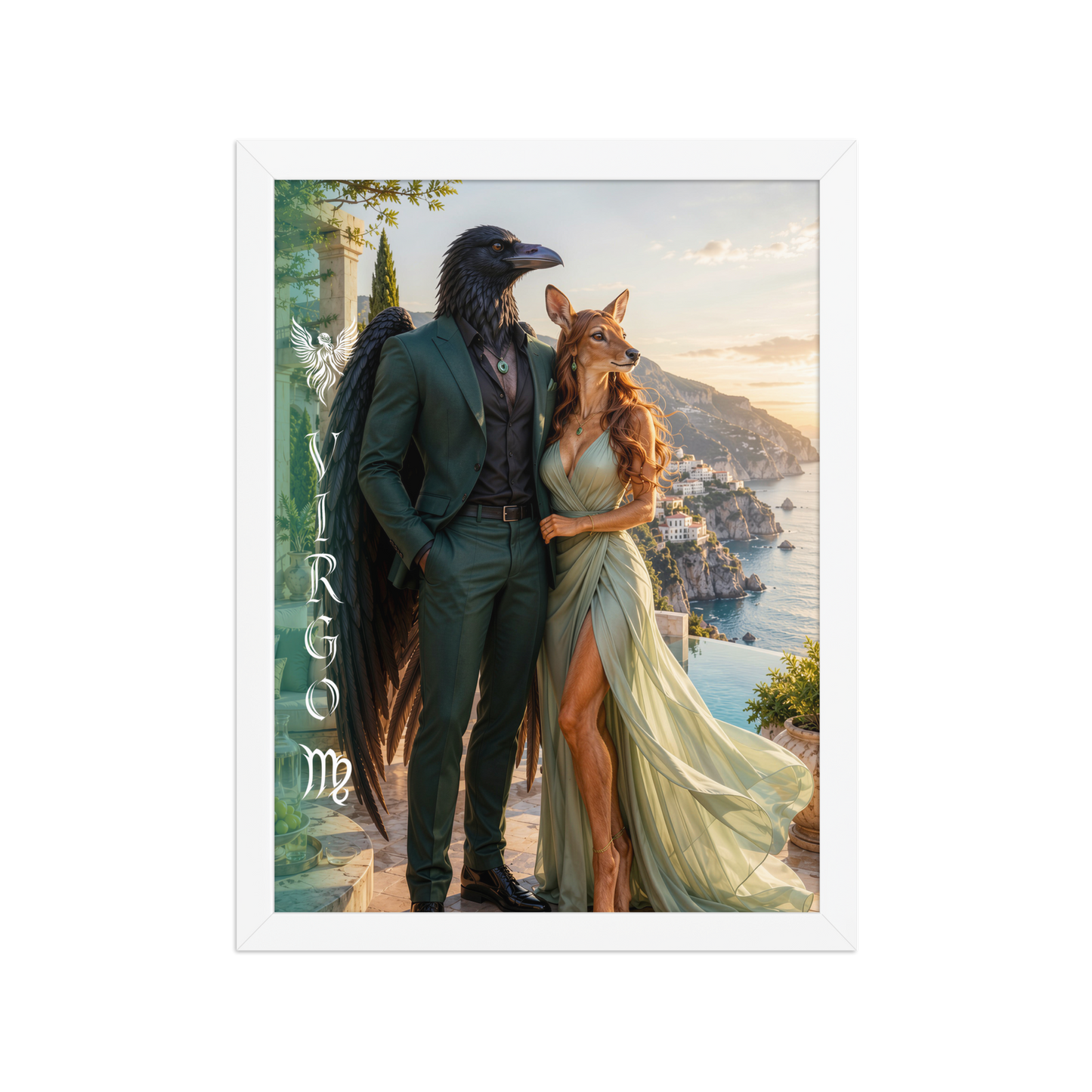 Virgo power couple framed poster with raven king and deer queen