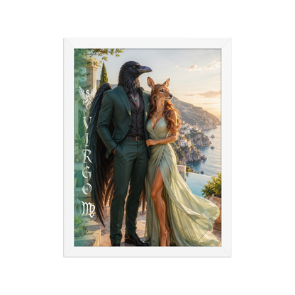 Virgo power couple framed poster with raven king and deer queen