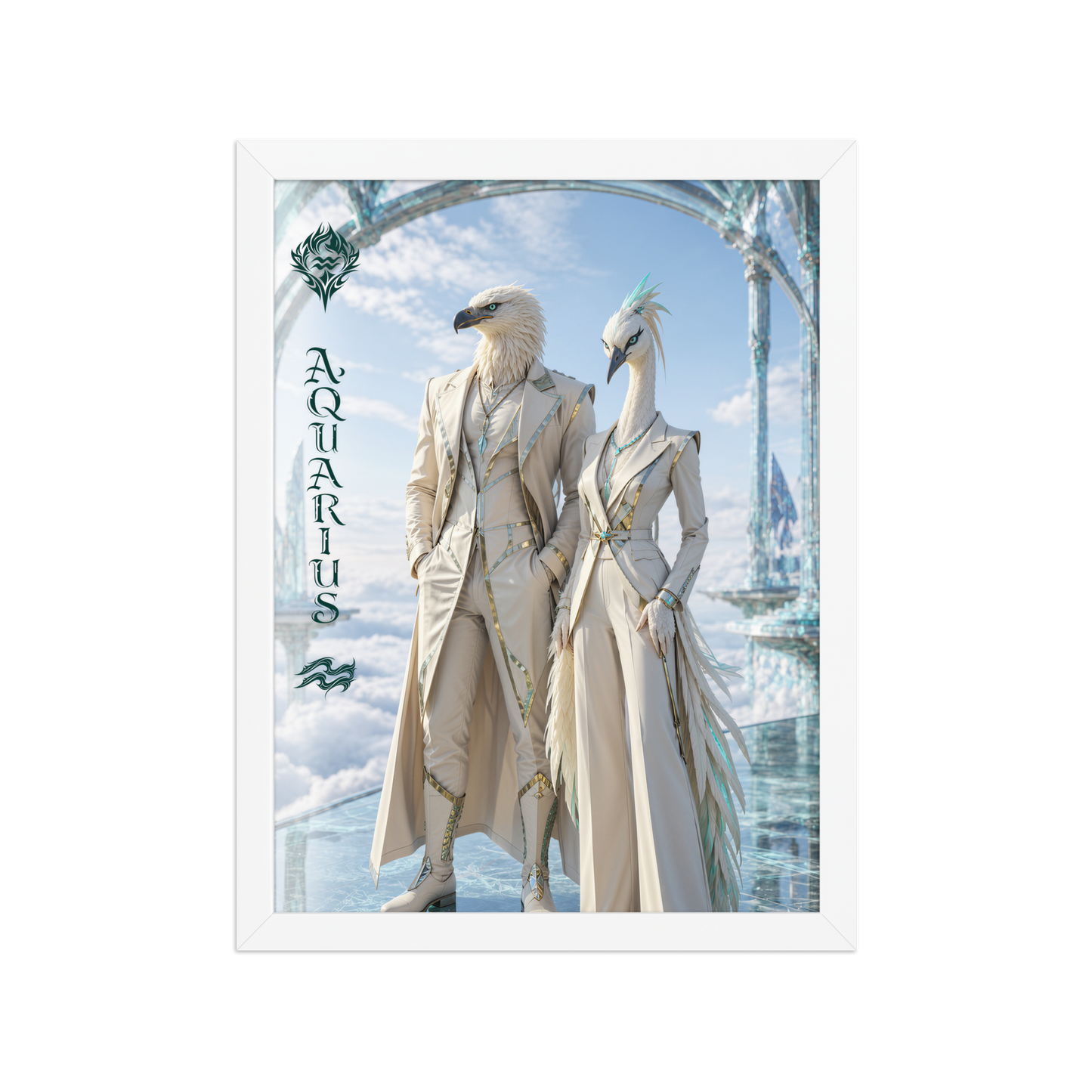 Framed Aquarius power couple poster with eagle king and crane queen