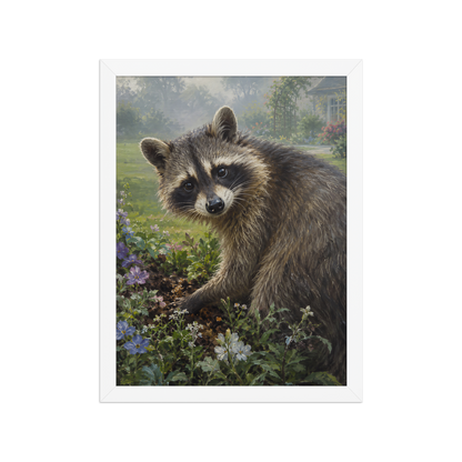Garden Raccoon Curiosity Framed Poster