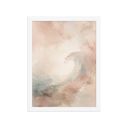 Framed ocean wave-inspired poster with flowing watercolor textures in blush, soft blue, and warm neutral tones.