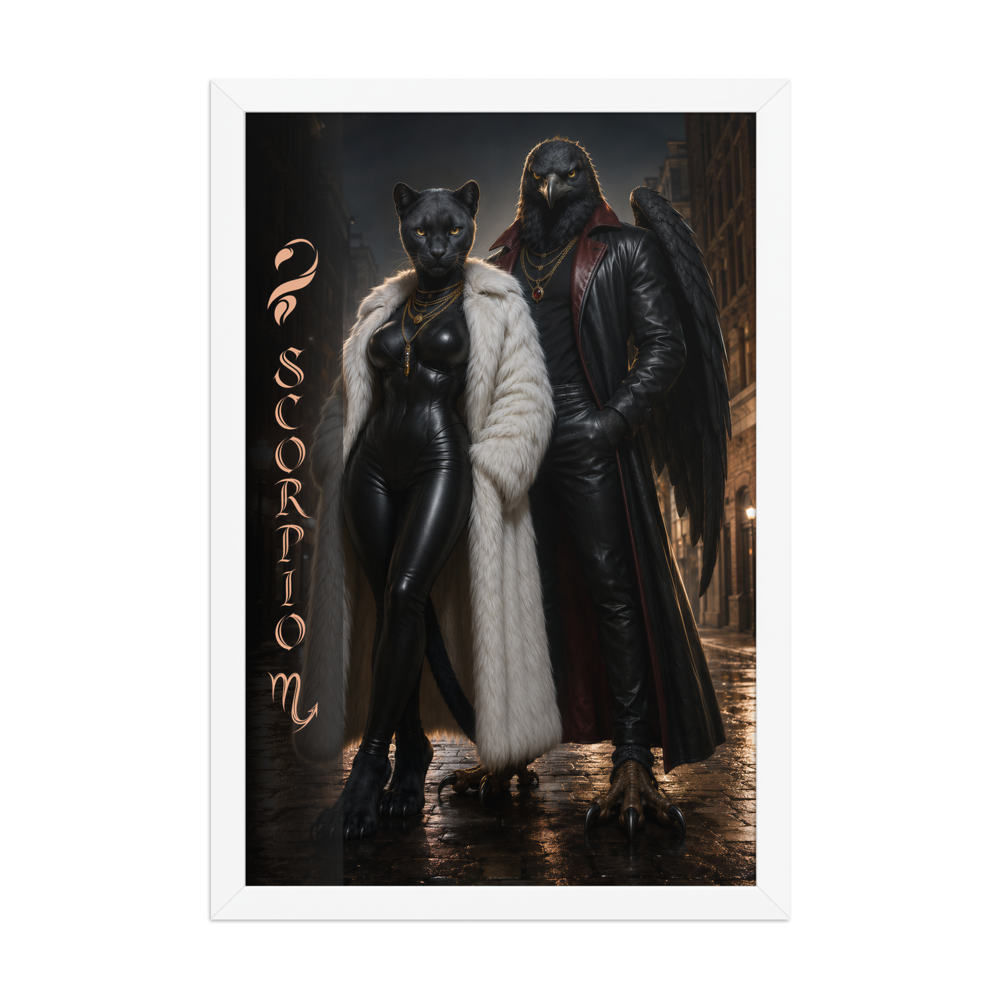 Scorpio power couple framed poster with black panther and black eagle