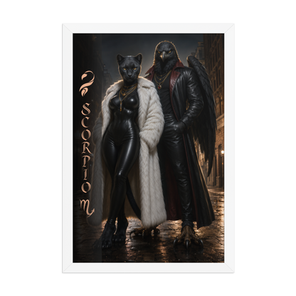Scorpio power couple framed poster with black panther and black eagle