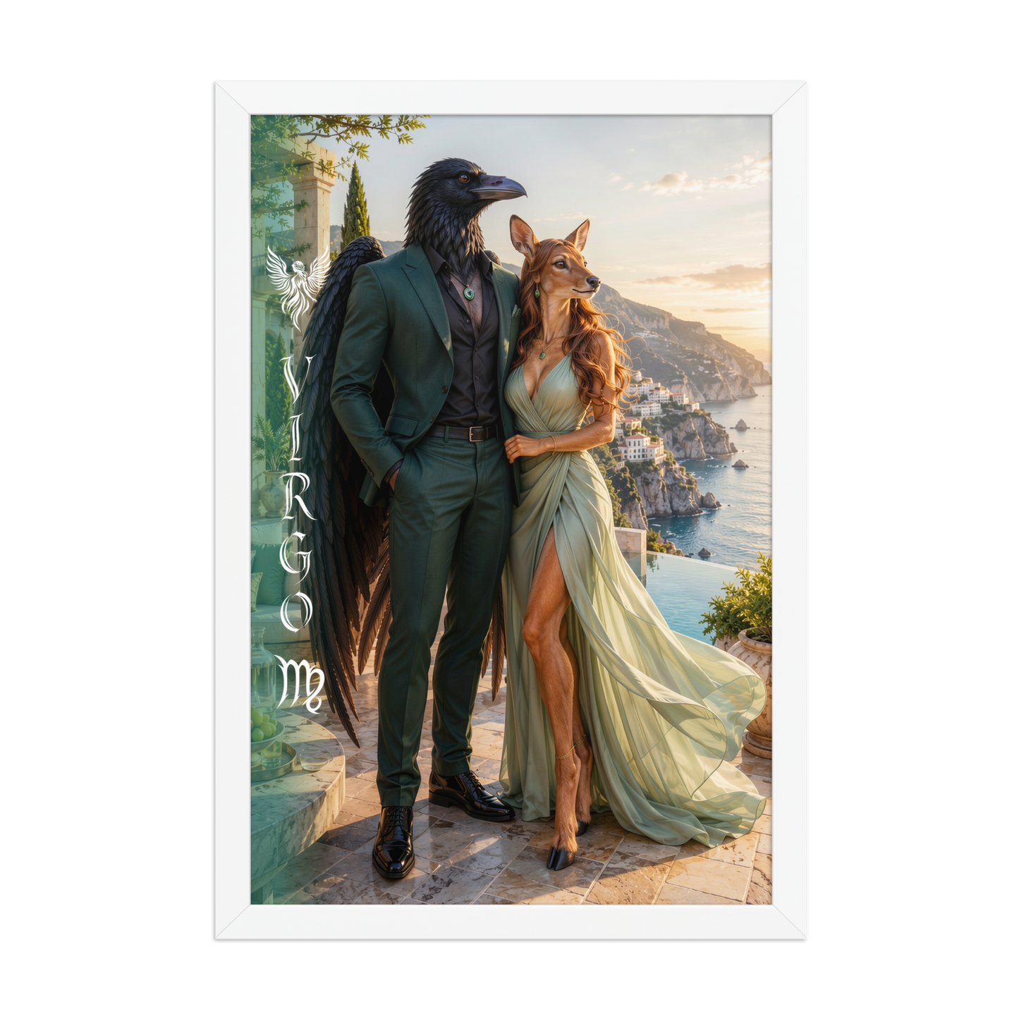 Virgo power couple framed poster with raven king and deer queen