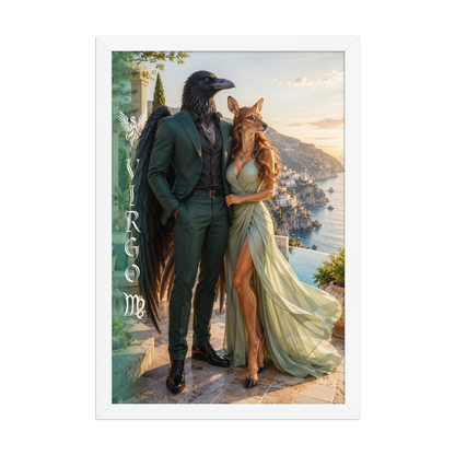 Virgo power couple framed poster with raven king and deer queen