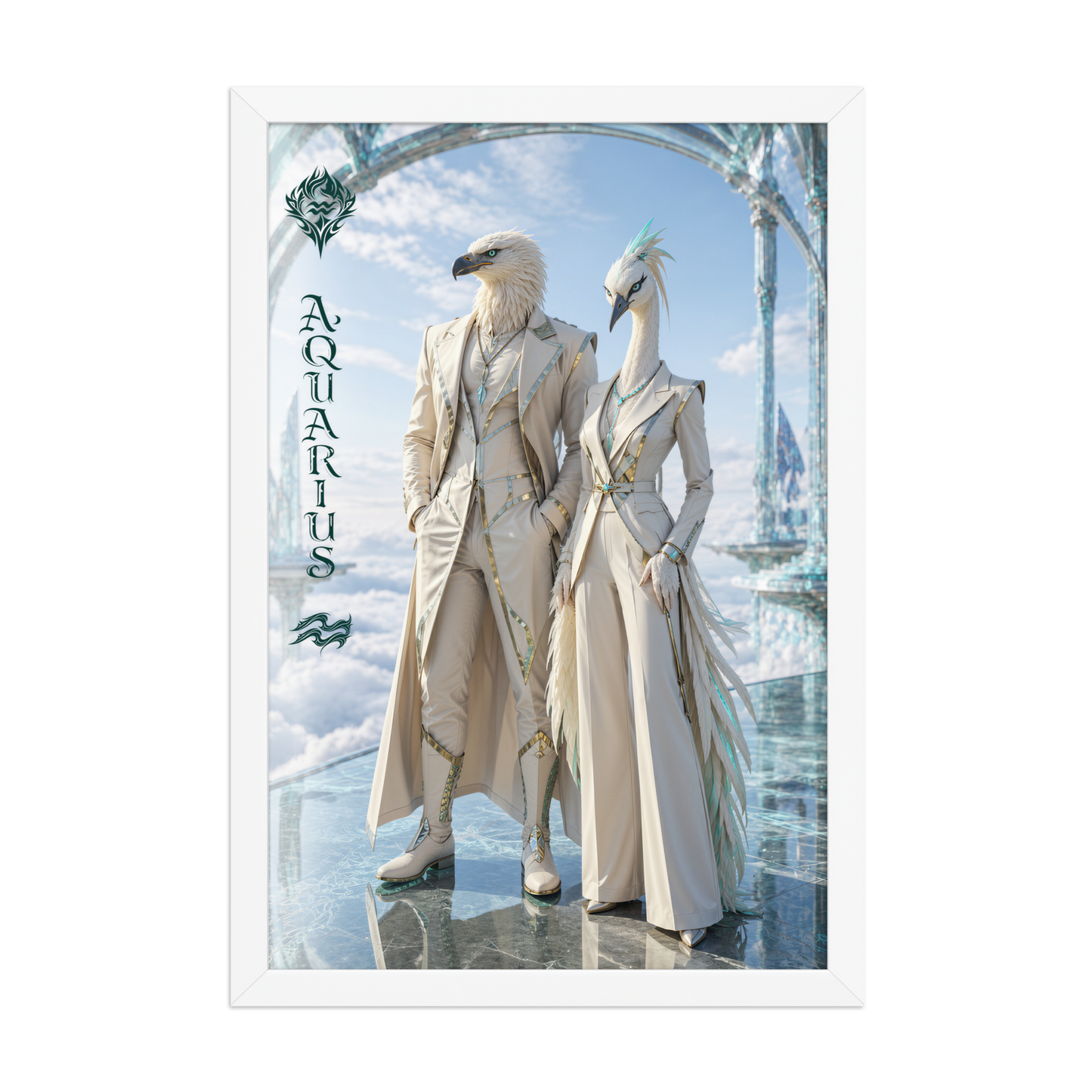 Framed Aquarius power couple poster with eagle king and crane queen