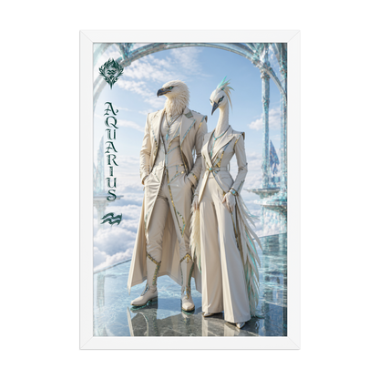 Framed Aquarius power couple poster with eagle king and crane queen