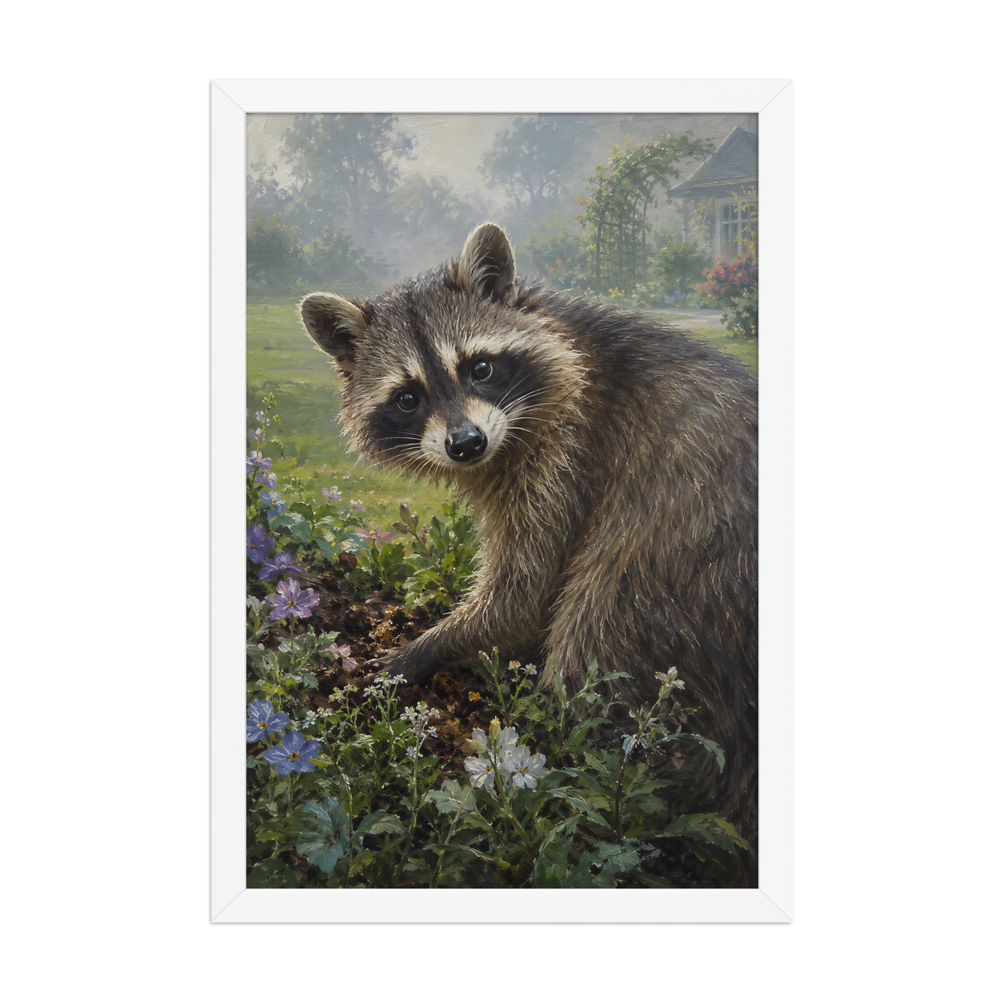 Garden Raccoon Curiosity Framed Poster