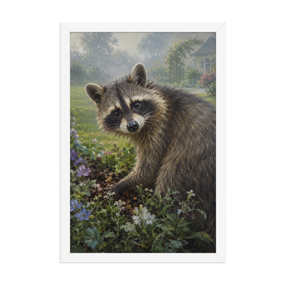 Garden Raccoon Curiosity Framed Poster